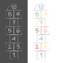 Illustration with hopscotch game. Children street game. playground with numbers