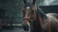 Illustration of a horse relaxing in the wild with other animals in the forest Royalty Free Stock Photo