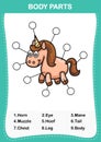 Horse vocabulary part of body,Write the correct numbers of body parts