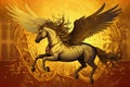 Horse with wings on a grunge background,  Design element