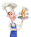 Hot Dog Cartoon Chef Pointing Royalty Free Stock Photo