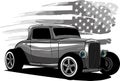 monochromatic illustration of hot rod with american flag Royalty Free Stock Photo