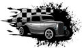 monochromatic illustration of hot rod car with race flag Royalty Free Stock Photo