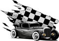 monochromatic illustration of hot rod car with race flag Royalty Free Stock Photo