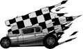 monochromatic illustration of hot rod car with race flag Royalty Free Stock Photo