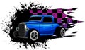 vector illustration of hot rod car with race flag Royalty Free Stock Photo