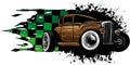 vector illustration of hot rod car with race flag Royalty Free Stock Photo