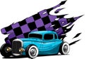 vector illustration of hot rod car with race flag Royalty Free Stock Photo