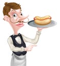 Hotdog Cartoon Waiter Butler Pointing Royalty Free Stock Photo