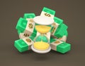 Illustration of Hourglass with Dollars Stacks Around.