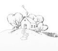 Illustration of a house on a hill Royalty Free Stock Photo