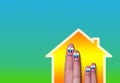 House with light and very cute family of finger