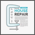 Illustration of house repair with tools and clamp Royalty Free Stock Photo