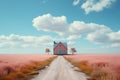 Illustration of a house standing alone in the middle of a field with the vast sky. It can convey many emotions and feelings such Royalty Free Stock Photo