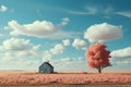 Illustration of a house standing alone in the middle of a field with the vast sky. It can convey many emotions and feelings such Royalty Free Stock Photo