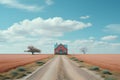 Illustration of a house standing alone in the middle of a field with the vast sky. It can convey many emotions and feelings such Royalty Free Stock Photo
