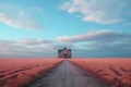 Illustration of a house standing alone in the middle of a field with the vast sky. It can convey many emotions and feelings such Royalty Free Stock Photo