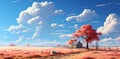 Illustration of a house standing alone in the middle of a field with the vast sky. It can convey many emotions and feelings such Royalty Free Stock Photo