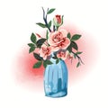 Illustration household items gift bottle decorated with flowers. Cute little romantic pictures with flowers. Beautiful