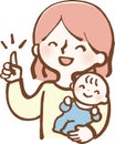 Illustration of a housewife and baby pointing