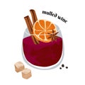 Illustration of How to cook mulled wine recipe with ingredients isotated on white background. Hand drawn illustration. Royalty Free Stock Photo