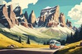 illustration, huge mountains of the italian alps ,generative ai