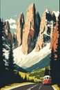 illustration, huge mountains of the italian alps ,generative ai