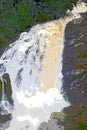 Flow of Milky White Water - Huge Waterfall in Thick Forest and Black Stones - Illustration