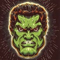 An illustration of a Hulk face with super fine detail of vintage artwork.