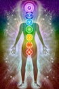 Human body aura with the seven chakras Royalty Free Stock Photo