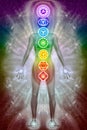 Human body aura with the seven chakras Royalty Free Stock Photo