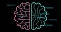 Illustration of human brain and AI integration with various questions and prompts Royalty Free Stock Photo