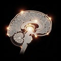 Of a human brain cross section on a black background highlighting Royalty Free Stock Photo