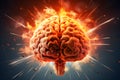 human brain exploding with fire and light bursts Royalty Free Stock Photo