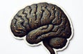 Illustration human brain shaped circuit sticker on white background. Golden circuit traces. Tech, AI, computer science concept. Royalty Free Stock Photo
