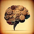 Collage illustration of the brain represented as mechanical cogs