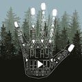 Illustration of human hand with Aztec pattern on fir card Royalty Free Stock Photo