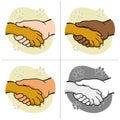 Illustration human hand holding a paw, ethnicities