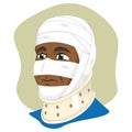 Illustration of a human head with bandages using cervical collar to immobilize the neck, afro descendant Royalty Free Stock Photo