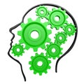 Illustration of a human head with green cogs and gears inside on a white background Royalty Free Stock Photo