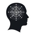 Illustration of a human head silhouette with a complex geometric pattern inside, representing the mind, thought, and intelligence Royalty Free Stock Photo