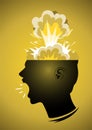 Human head silhouette with opened braincase and nuclear explosion silhouette Royalty Free Stock Photo