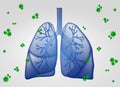 Illustration of human lungs surrounded by viruses on background Royalty Free Stock Photo