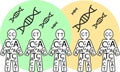 Illustration of human population carrying DNA - population genetics and genetic studies