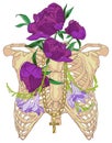 Illustration of a human rib cage with flowers