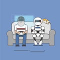 Illustration of human and robot virtual reality gaming Royalty Free Stock Photo