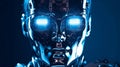 Humanoid robot with eyeglasses in blue light Royalty Free Stock Photo