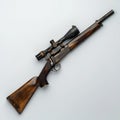 Hunting rifle with scope on a white background,  Top view Royalty Free Stock Photo