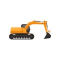 Hydraulic excavator. Heavy equipment with bucket and cab on rotating platform. Machinery using in construction and coal