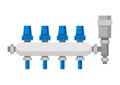 Illustration of hydronic manifold. Industrial image of plumbing object.